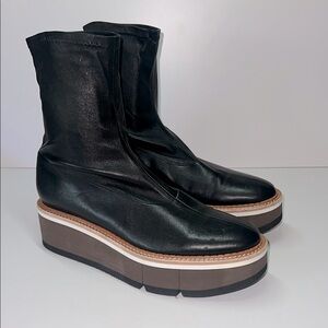 Robert Clergerie Britt Stretched Black Leather Rubber Wedged Boot